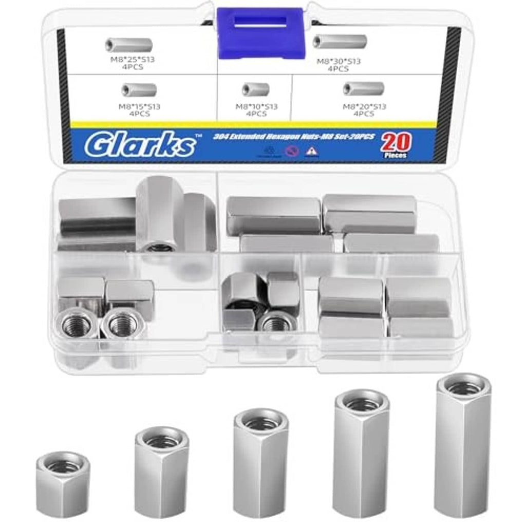 304 stainless steel extended hex coupling nuts set with multiple nuts and storage box