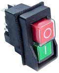 Magnetic on/off switch with red O and green I illuminated rocker buttons