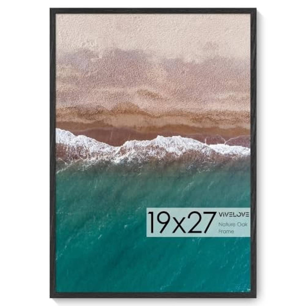Black wood picture frame with ocean landscape print, 19x27 size