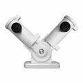 Dual adjustable flag pole wall mount bracket with black inserts and V-shaped holders