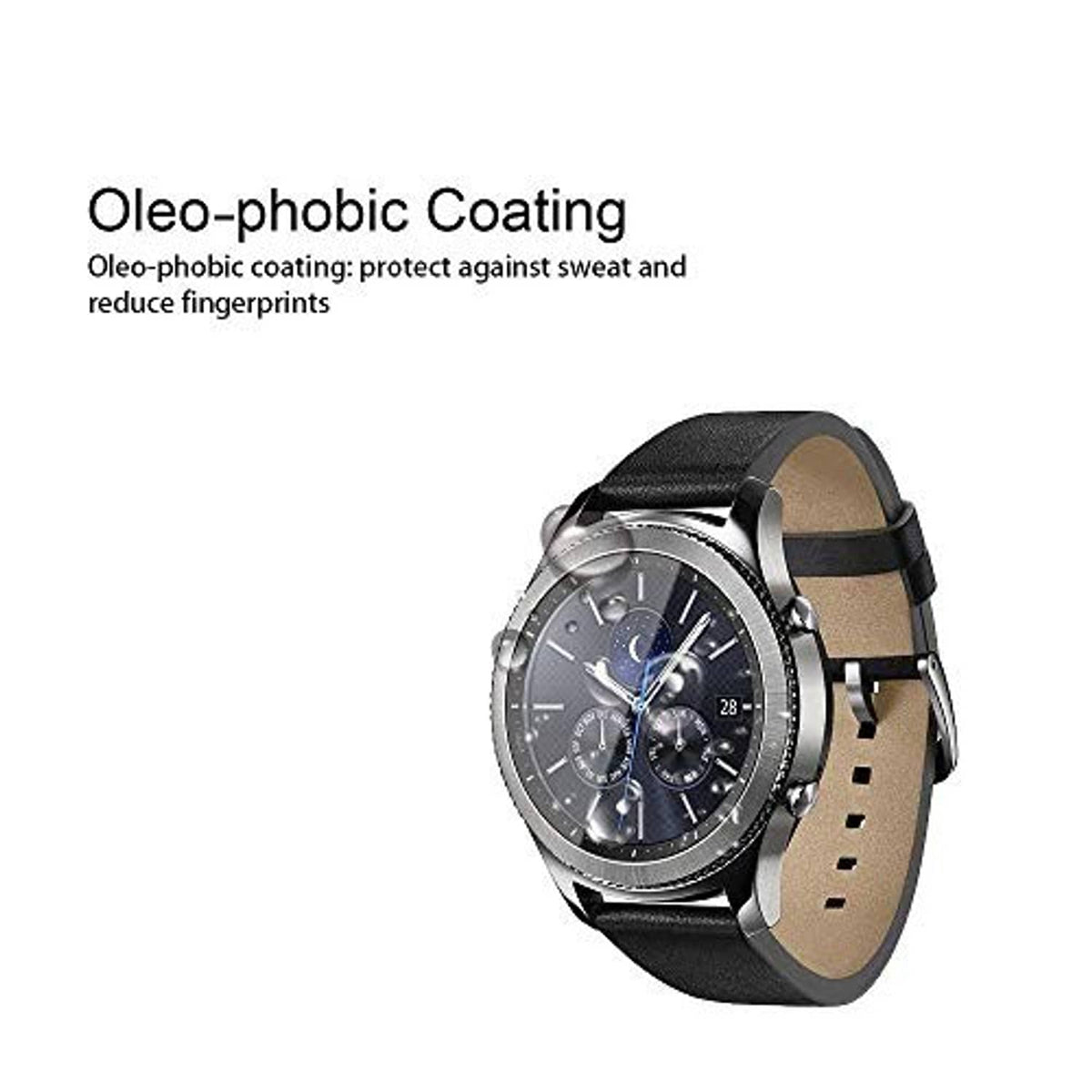 Oleo-phobic coated tempered glass screen protector for round smartwatch face