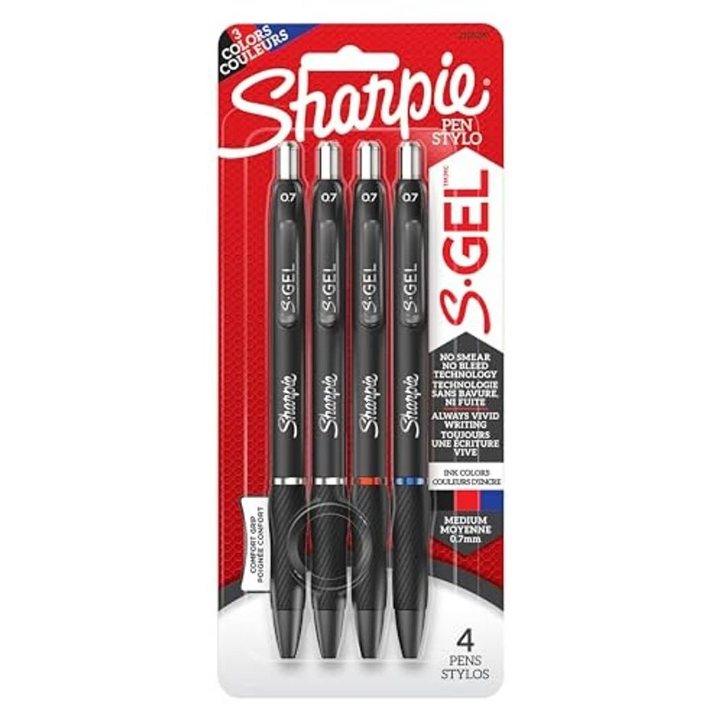 Sharpie S-GEL gel pens blister pack, 4 styles, medium 0.7mm assorted colors