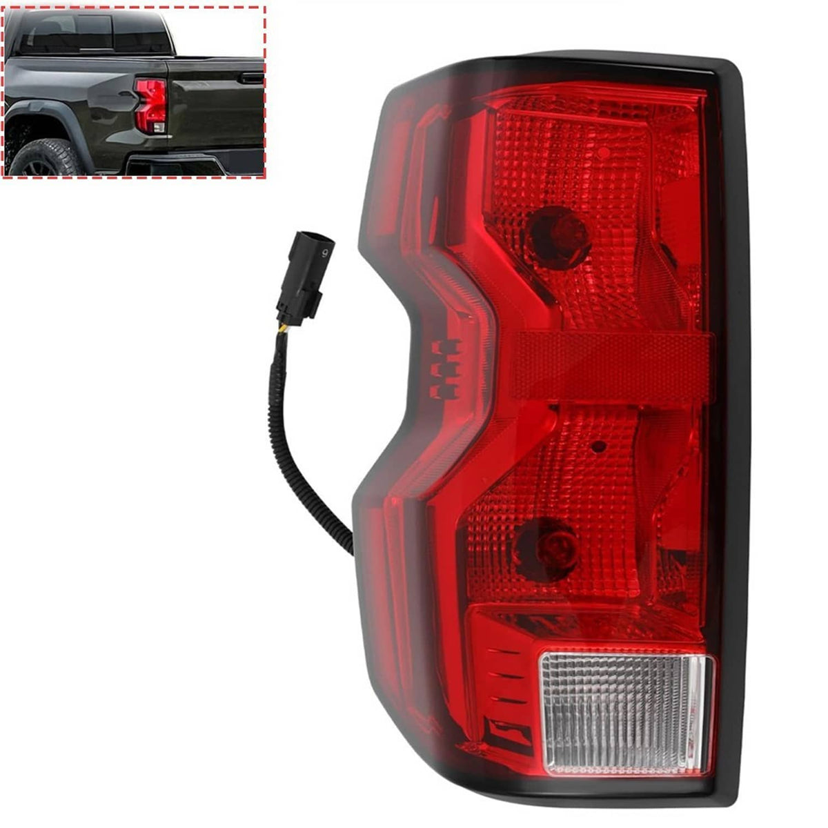 Left tail light with red lens and connected cable