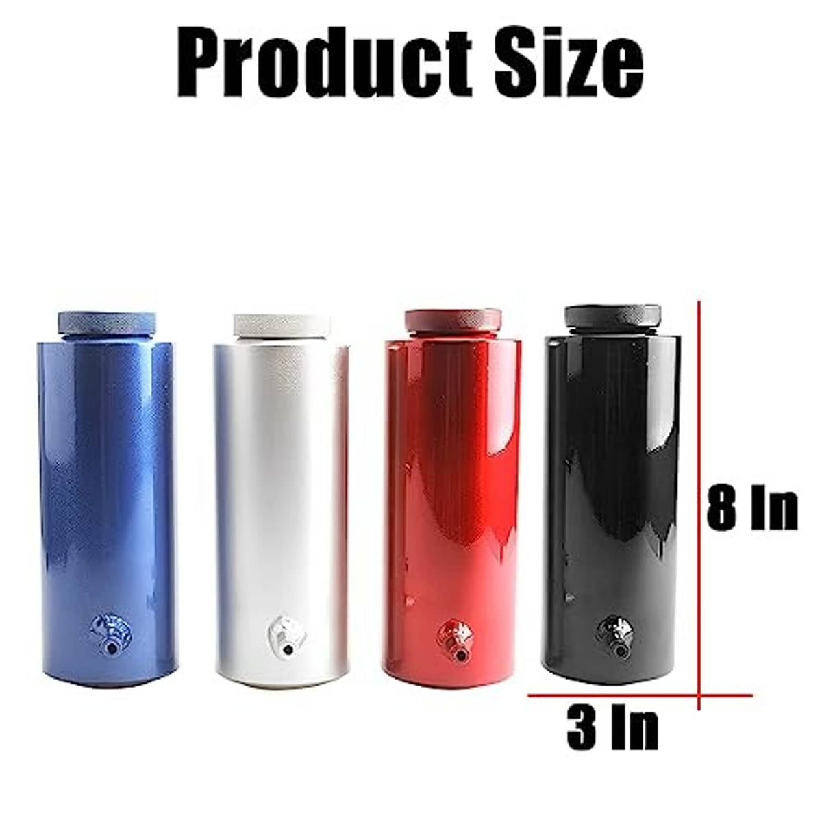 Universal coolant overflow tank in multiple colors with 8 in by 3 in size