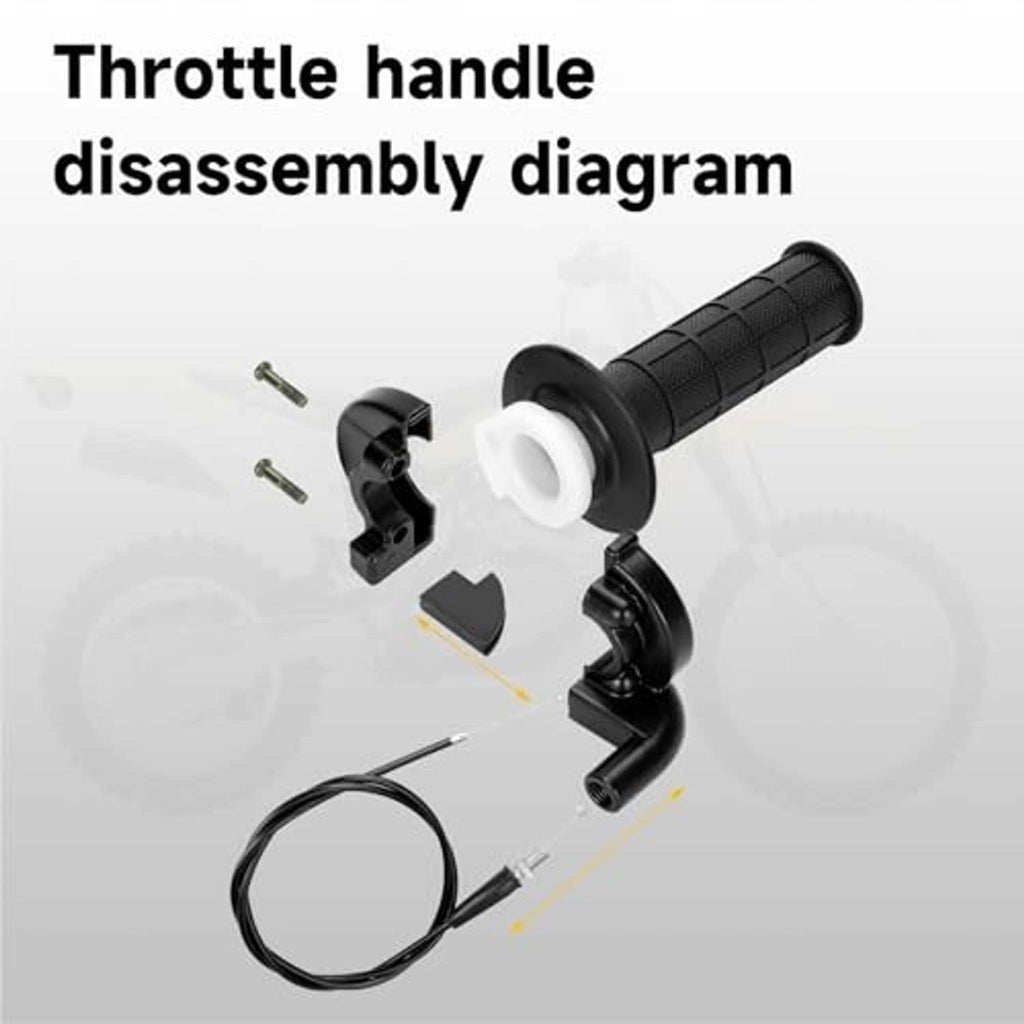 Throttle handle disassembly diagram with black grips, switch, and cable components