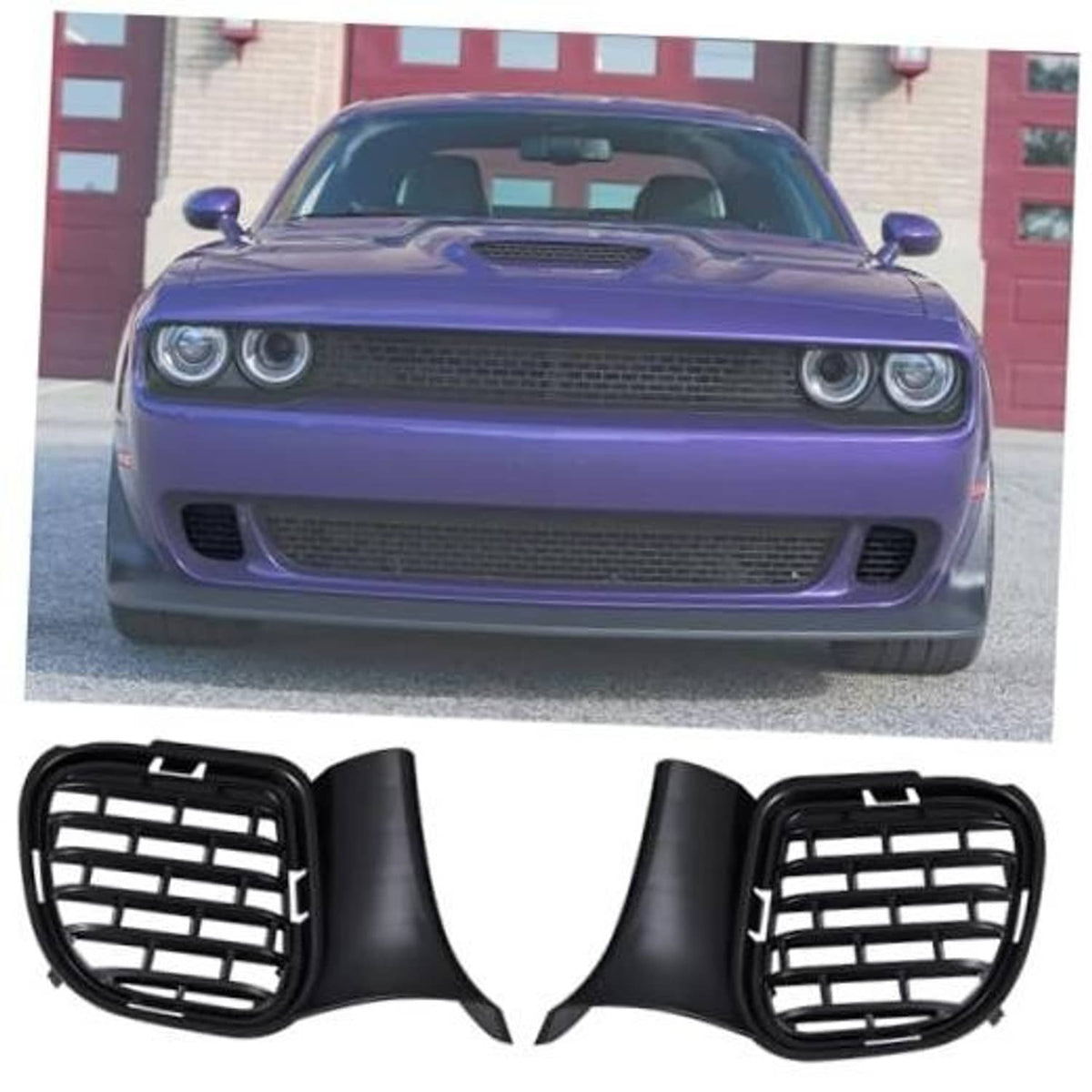 Black front bumper lower grille with mesh openings, two-piece set