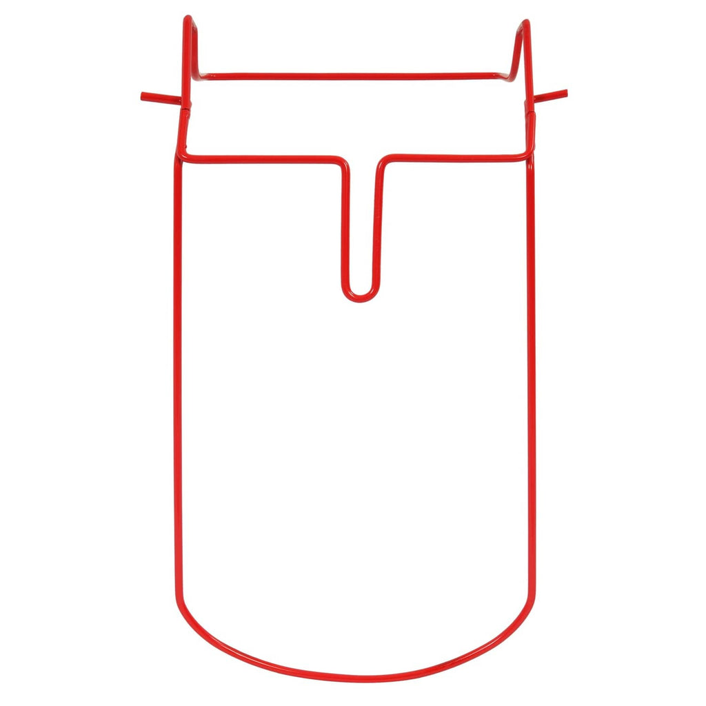 Red metal grass bag frame front view with U-shaped lower edge