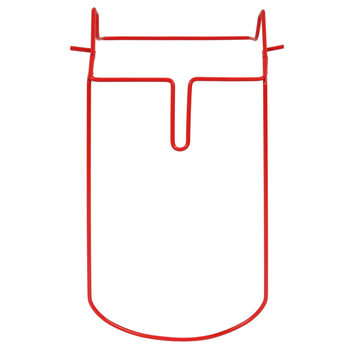 Red metal grass bag frame front view with U-shaped lower edge