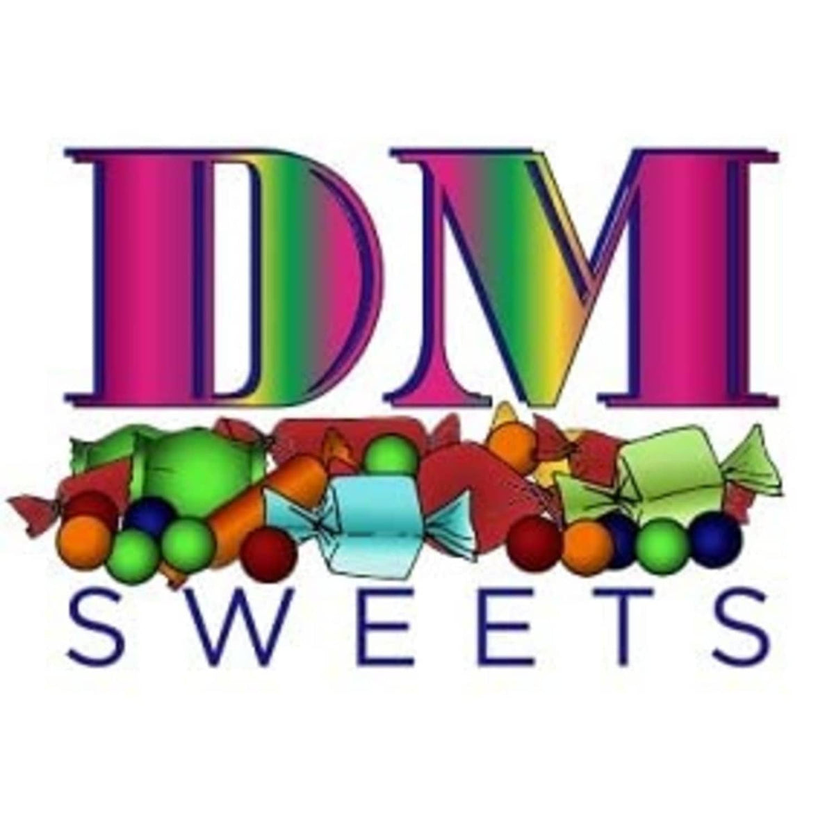 DM Sweets logo with colorful candy graphics
