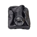 Black 5-speed manual gear shift knob with leather boot, chrome shift pattern plate