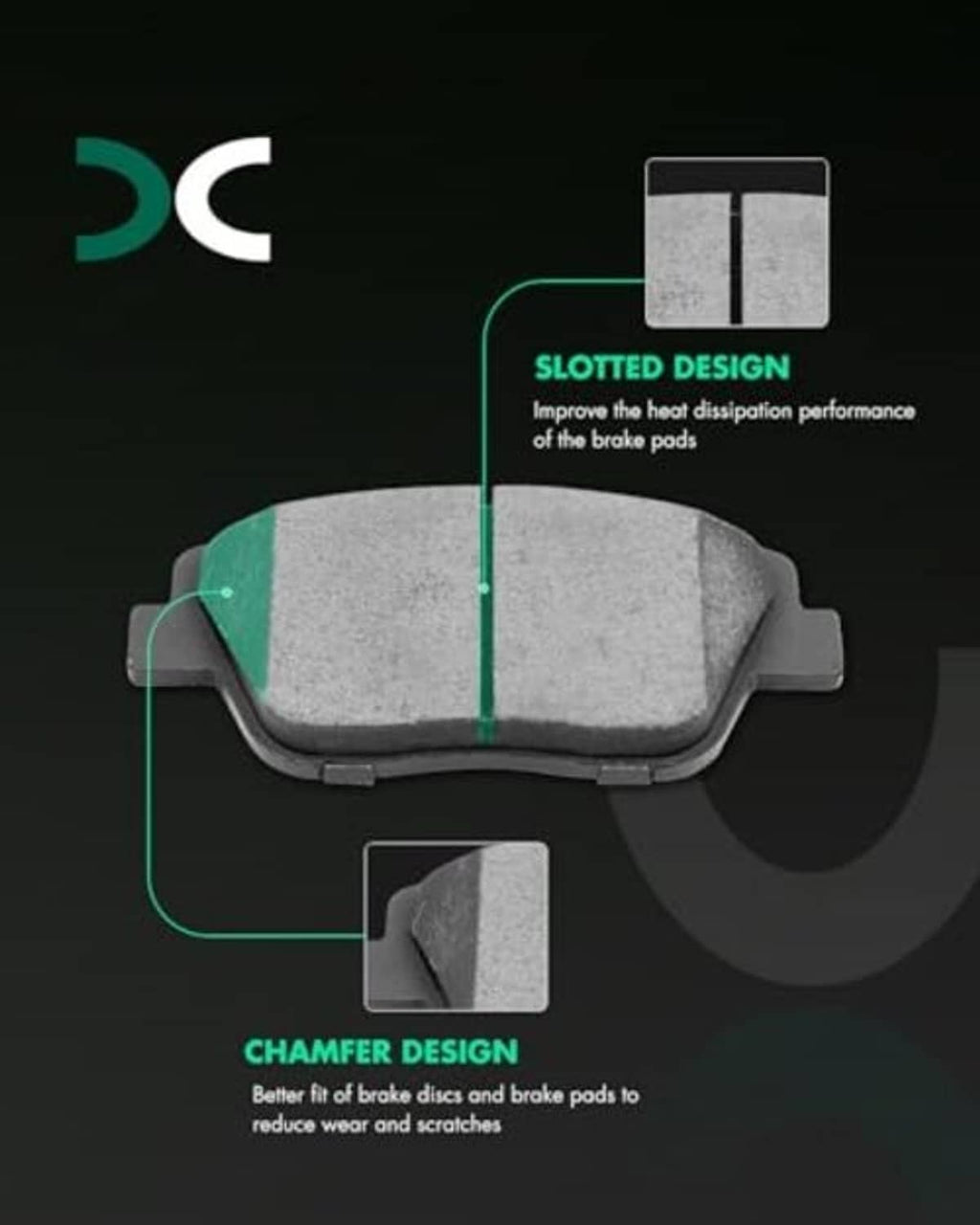Ceramic front and rear brake pads set with slotted and chamfered edges (8 pcs)