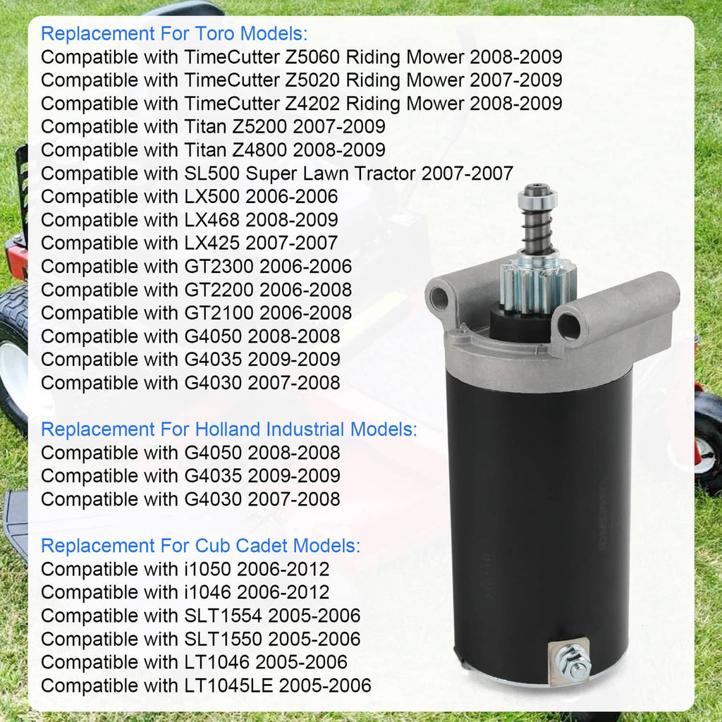 Electric starter motor on retail card, black cylinder with silver end cap and bracket
