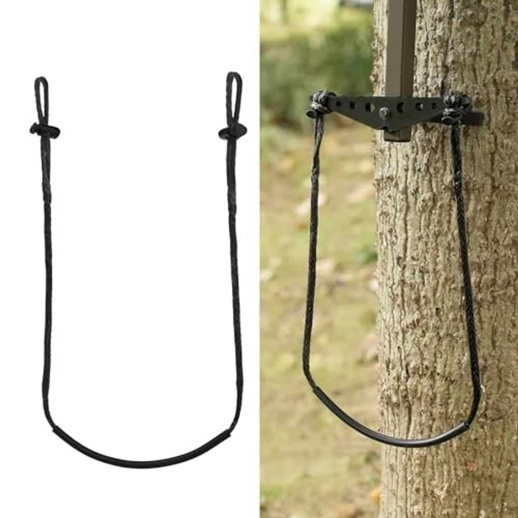 Single step climbing aider U-shaped loop with black braided rope and metal connector