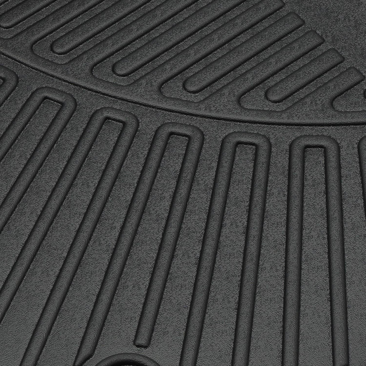 Black TPE floor mat texture close-up with long raised grip ridges