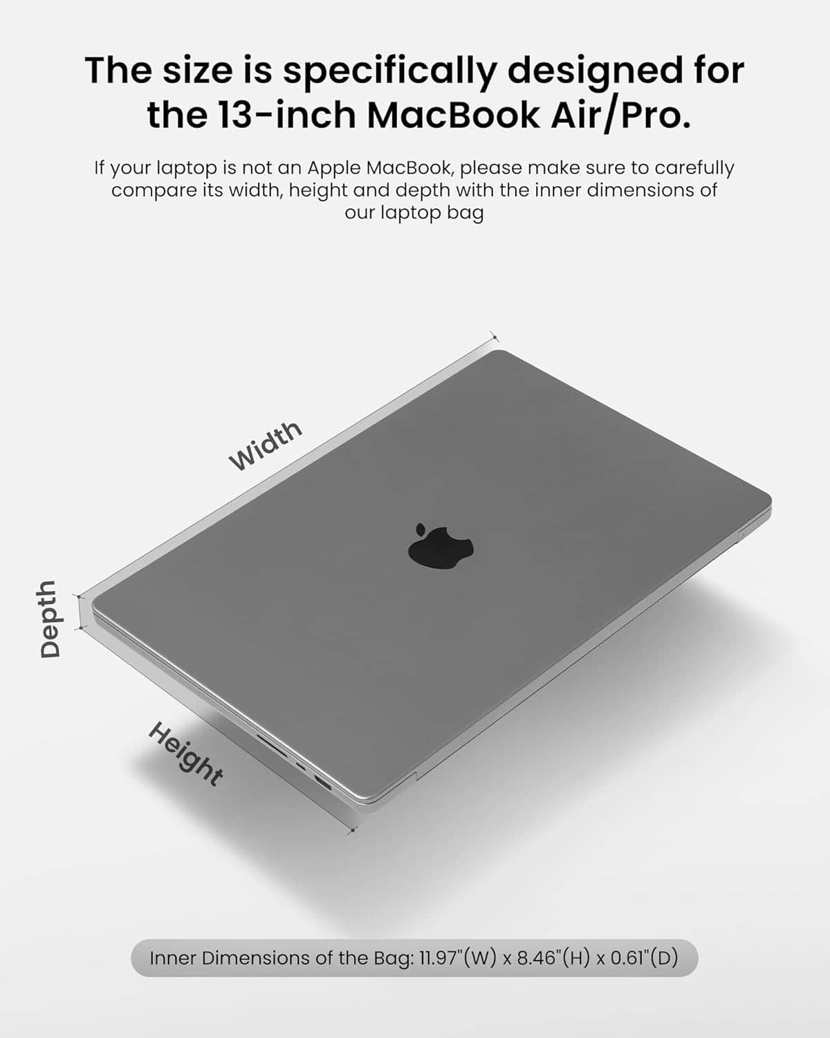 Laptop size fit diagram for a 13-inch protective carrying case.