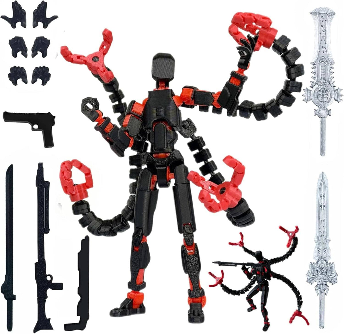 7.2-inch articulated action figure dummy with black and red armor, sword and extra accessories