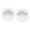 White PVC pipe end cap plugs, open-ended round cylinder fittings (pair).