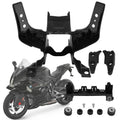 Black front headlight fairing stay bracket set with mounting hardware and bushings