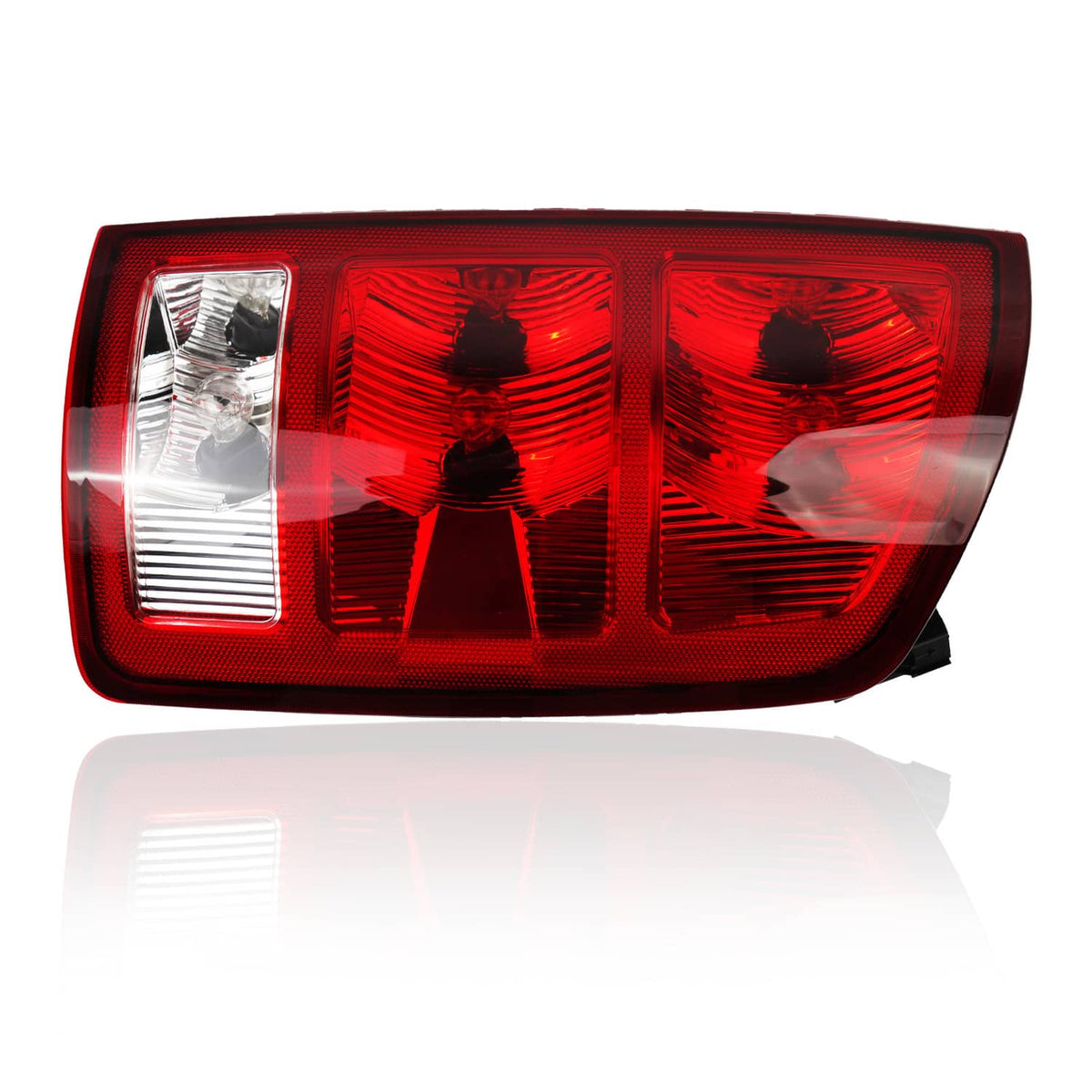 Red and clear tail light lens assembly with multiple reflector sections