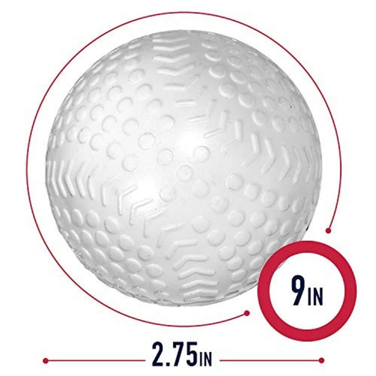 White textured baseball, 9 in diameter, 2.75 in