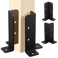 Black metal adjustable deck post base bracket set with mounting holes and flanges