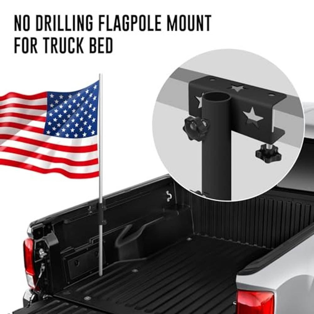 Truck bed flag pole mount kit with star plate and upright flagpole holder