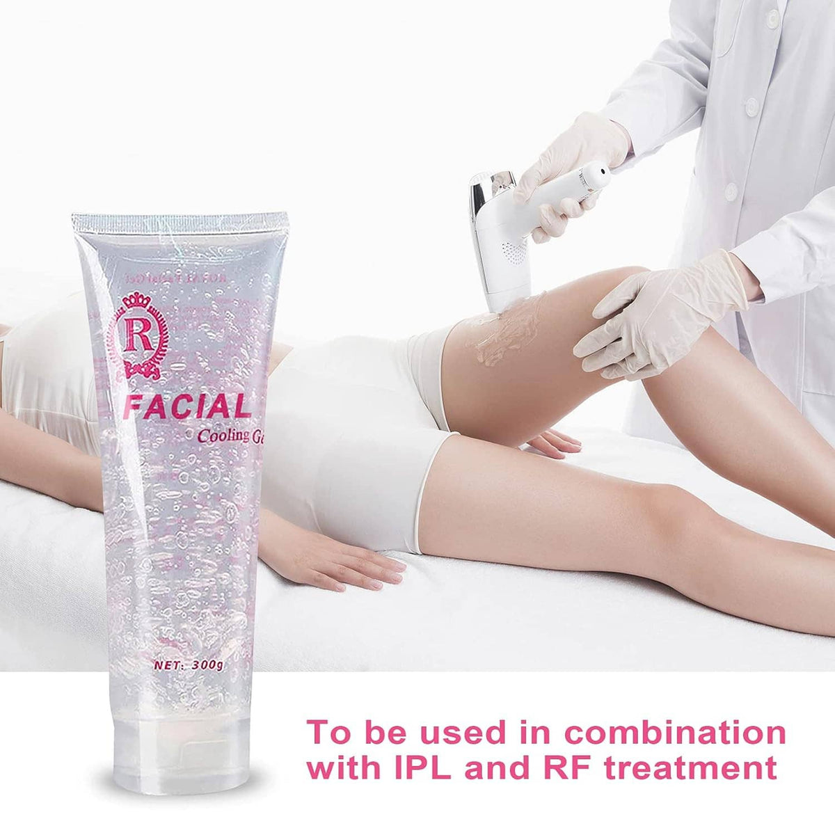 Facial cooling gel tube used with a handheld laser device on skin