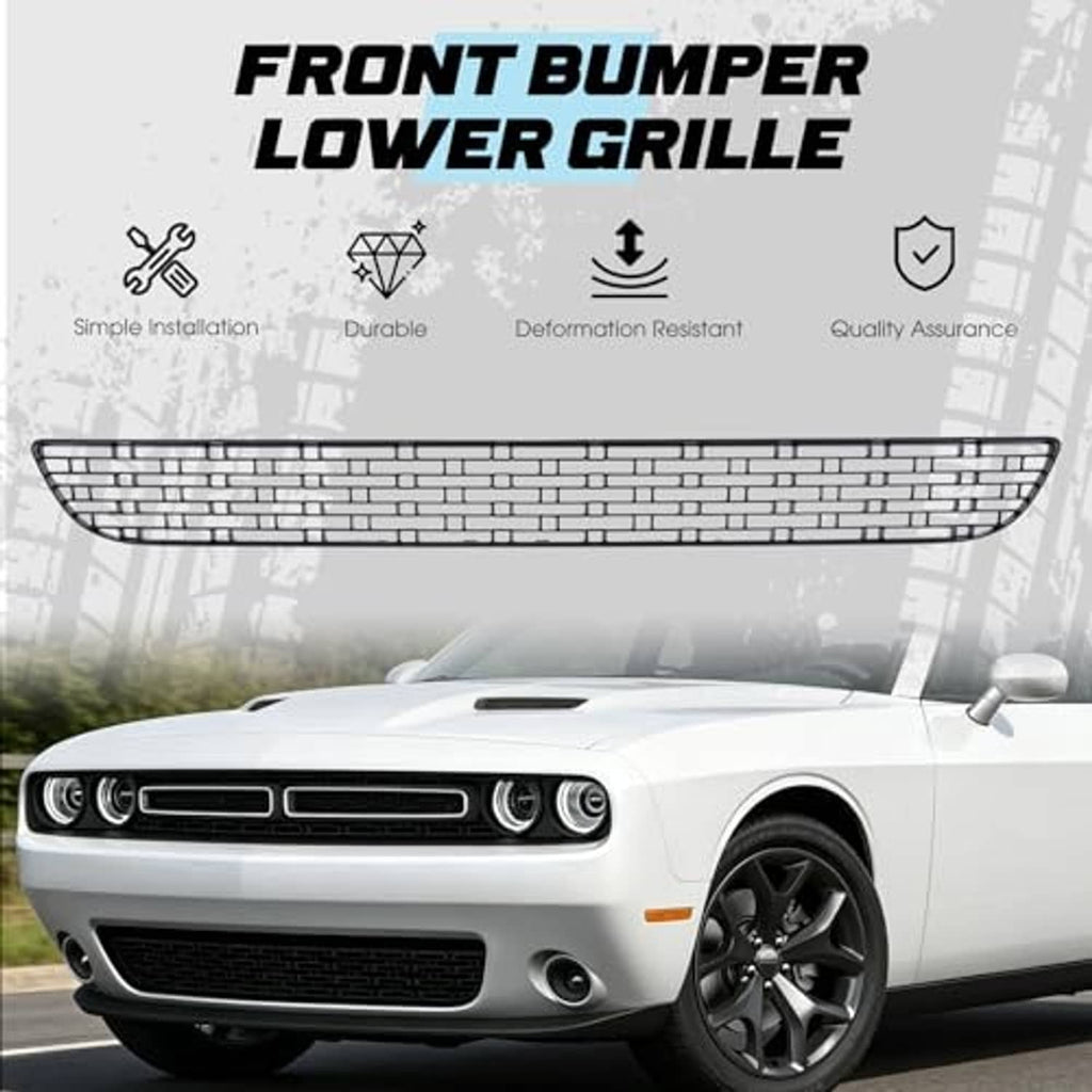 Front bumper lower grille panel with black brick-mesh insert and silver frame