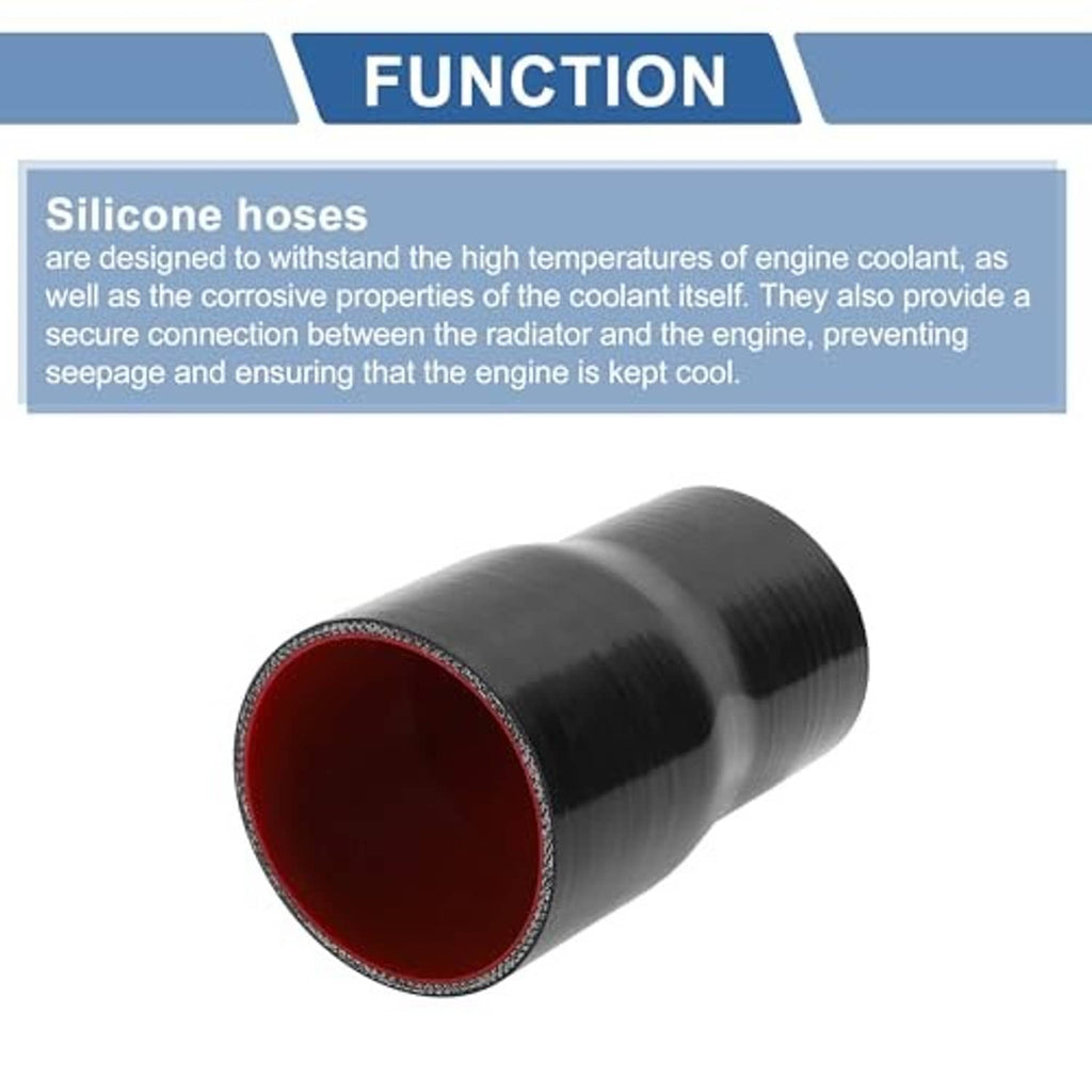 Straight silicone reducer hose, black outer with red inner lining, open ends