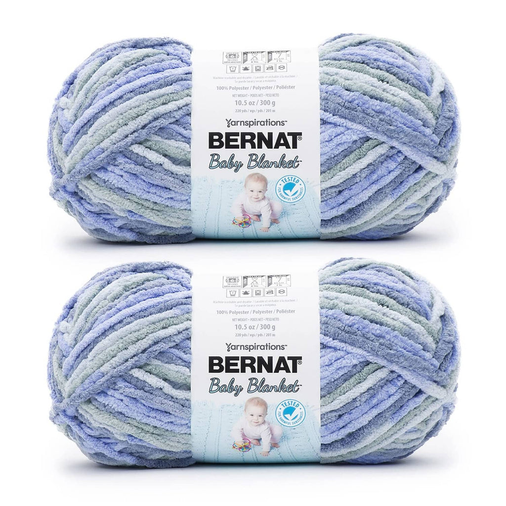 Bernat baby blanket yarn 2-pack, light blue and pale green striped yarn balls
