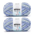 Bernat baby blanket yarn 2-pack, light blue and pale green striped yarn balls