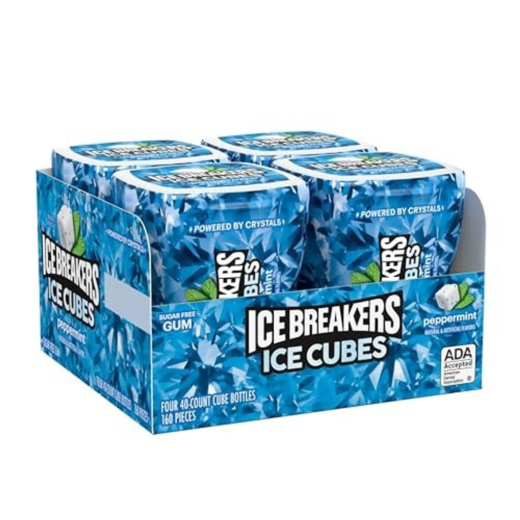 Peppermint sugar-free chewing gum bottles, 4-pack carton bundle in blue ice cube design