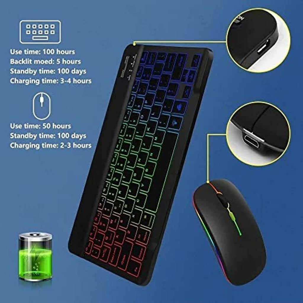 RGB Bluetooth keyboard with charging port and wireless mouse with multicolor glow