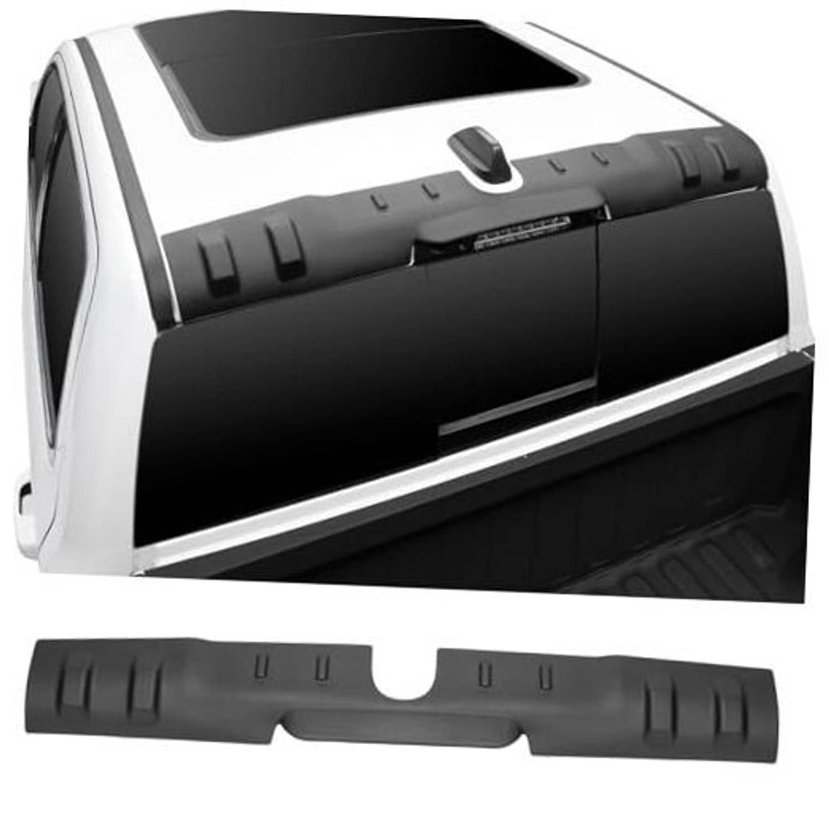 Black TPE rear roof spoiler protector with raised edge and molded tabs