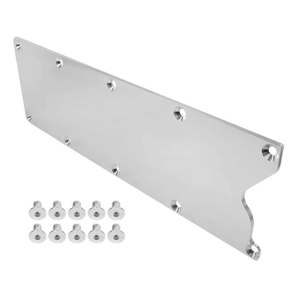 Billet aluminum valley pan cover plate with raised mounting points and side cutout