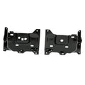 Pair of black front bumper mounting brackets with bolt holes and tabs