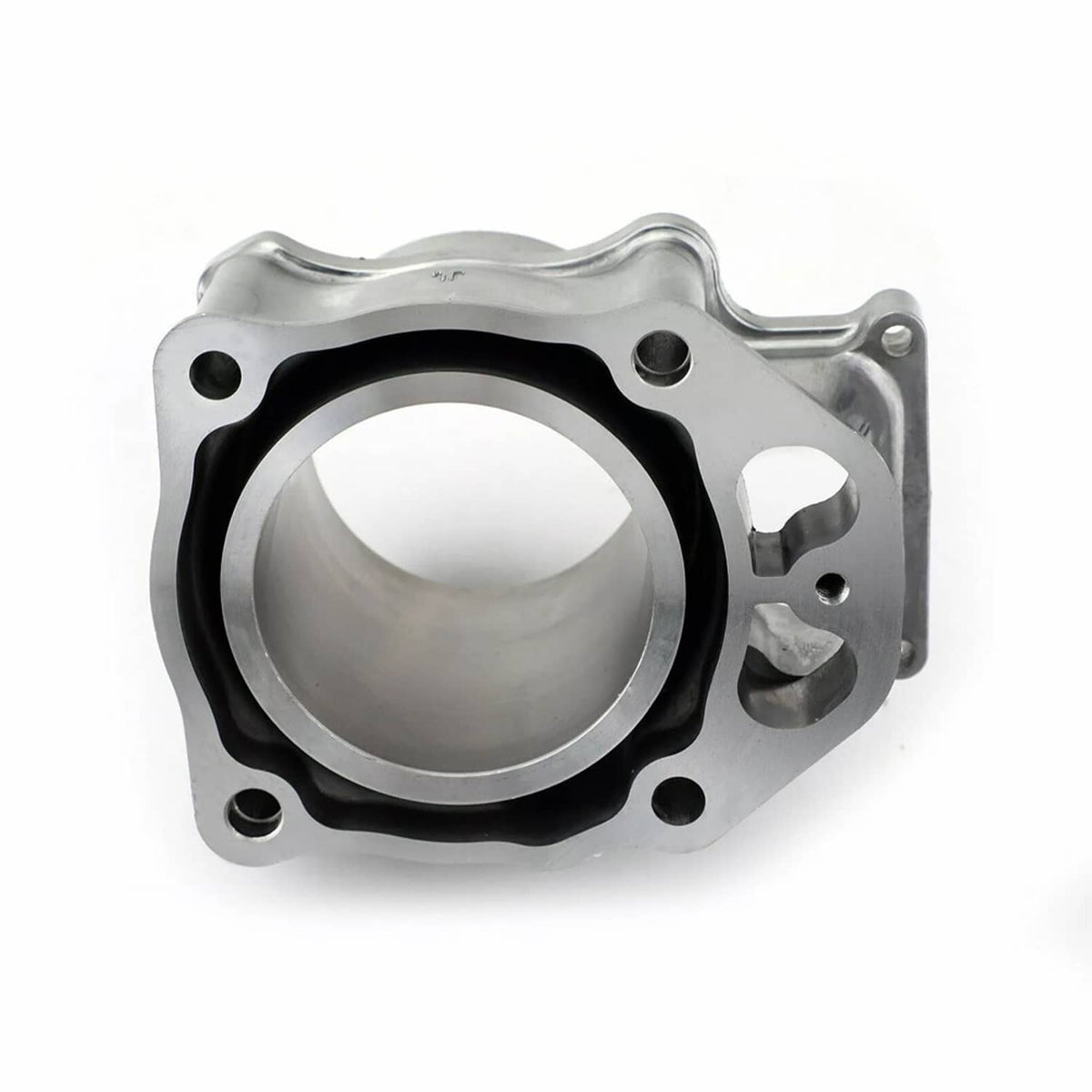 Aluminum cylinder housing with black gasket ring and mounting bolt holes