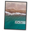 Black oak wood picture frame with 20x26 opening, front view with ocean print