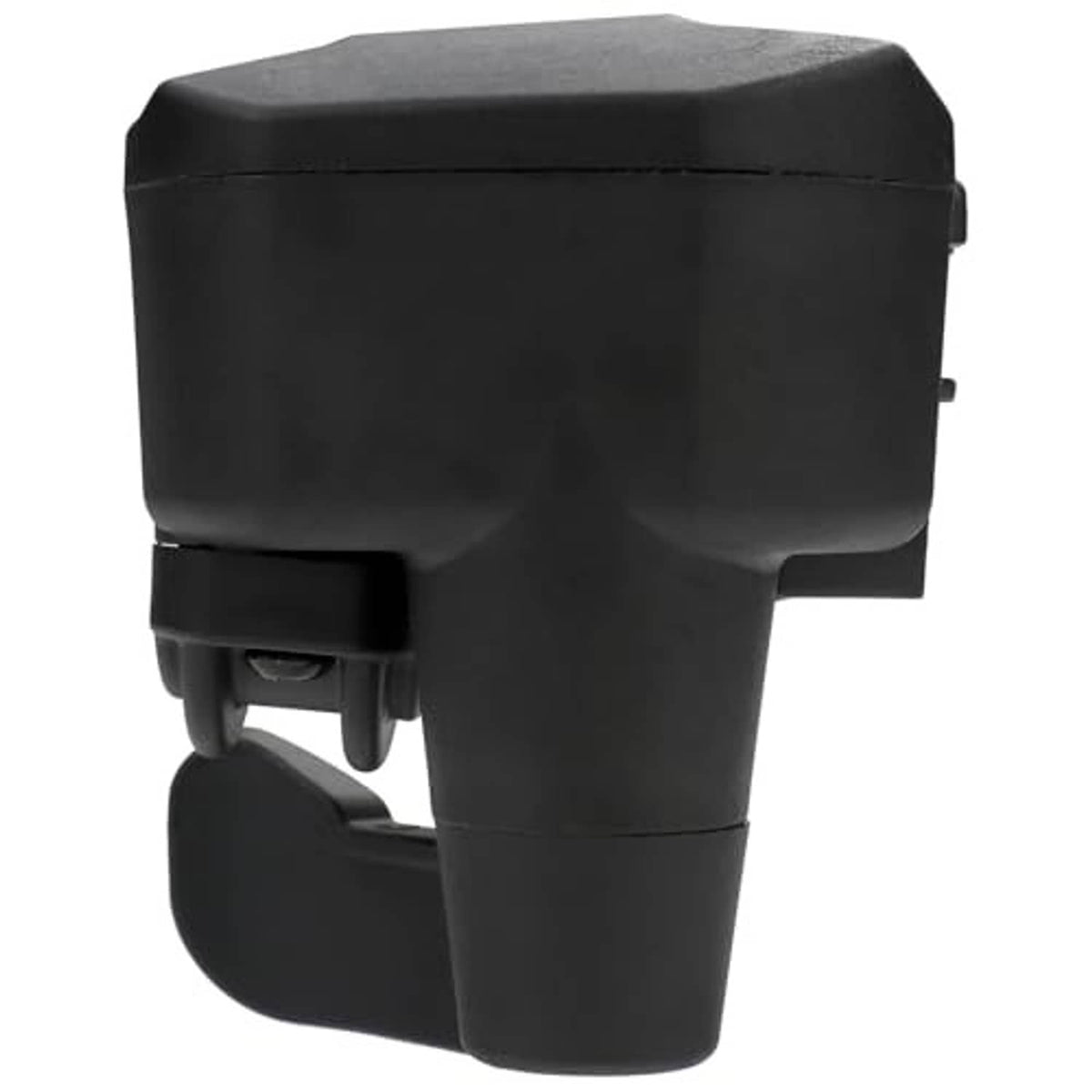 Black thumb throttle control lever assembly with mounting tab and actuator arm