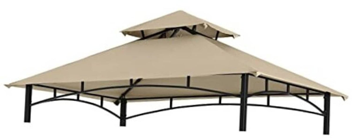 Beige double-tier grill gazebo replacement canopy roof with black metal frame
