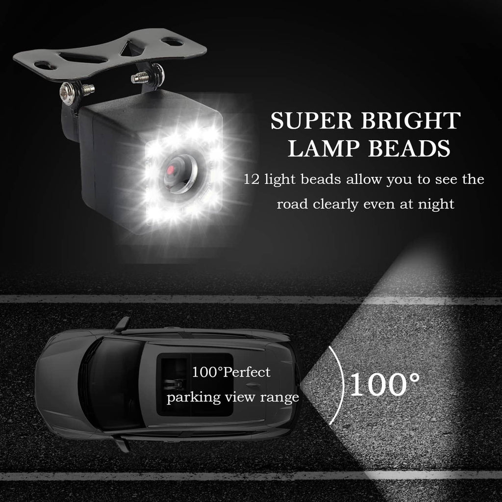 Black rear backup camera with bright LED light beads and mounting bracket
