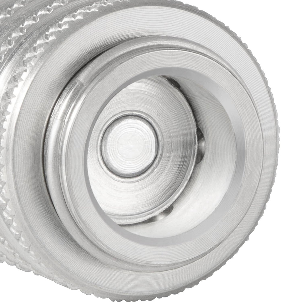 Steel quick coupler test port with circular face and central threaded bore