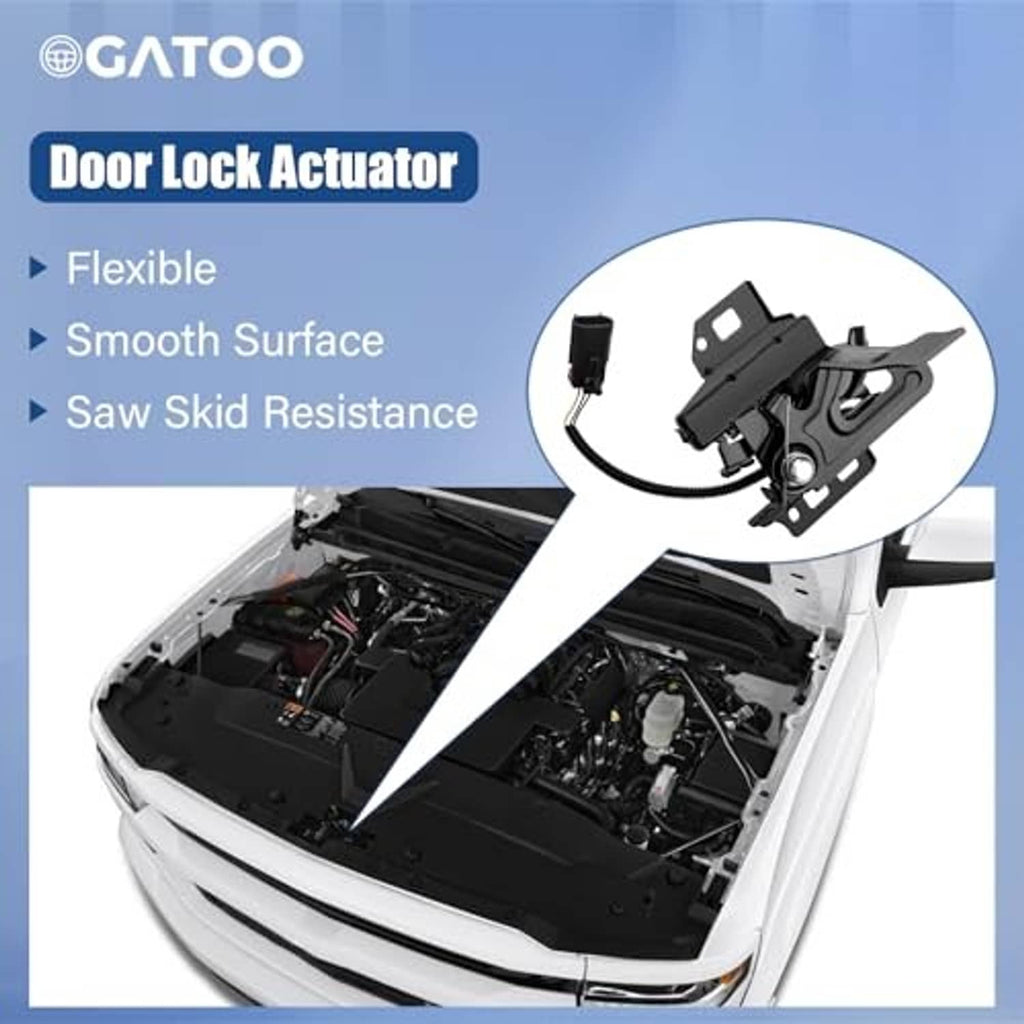 Door lock actuator with black housing and mounting bracket, with inset close-up