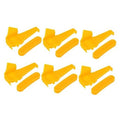 Set of six yellow plastic tire changer demount head inserts with curved hooks