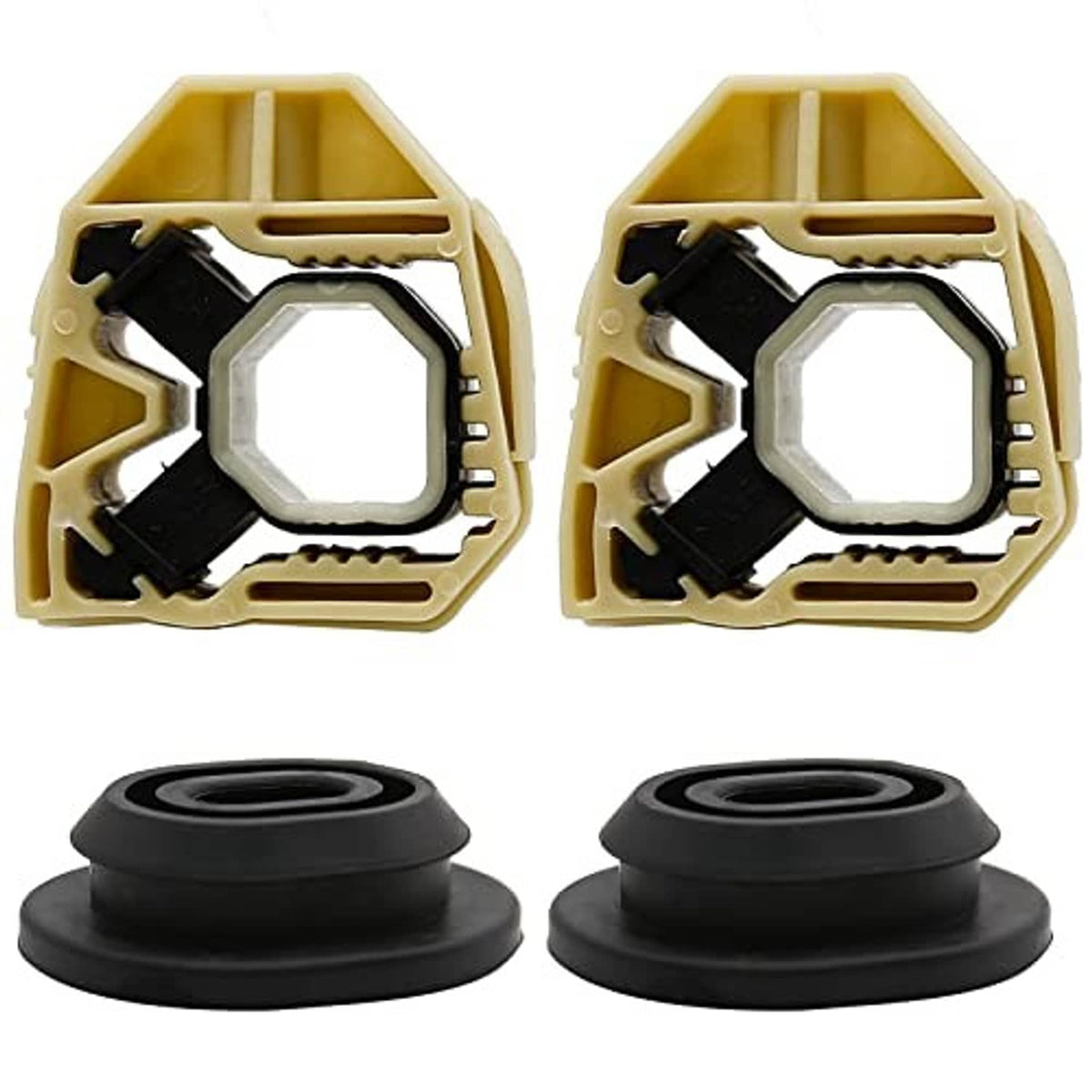 Radiator mount kit with beige plastic brackets and black rubber bases, 4 pieces