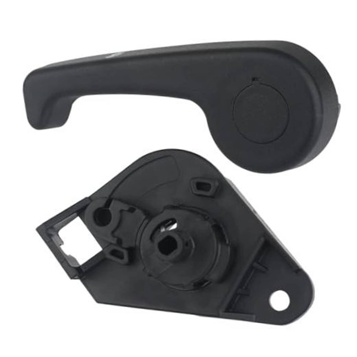 Black hood latch release handle assembly with mounting bracket and circular latch opening