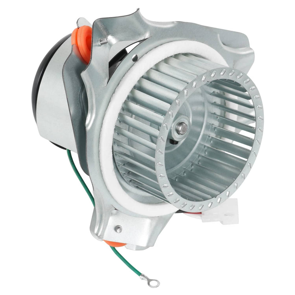 Furnace draft inducer motor assembly with multi-wing fan impeller and wiring leads