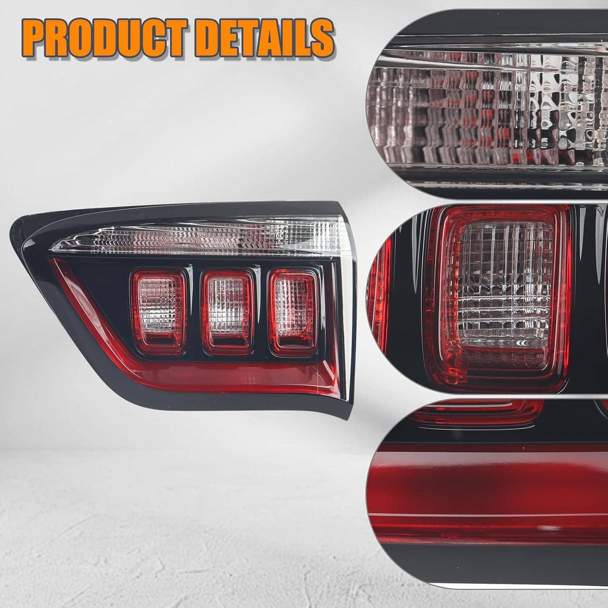 Right inner halogen tail light showing outer lens and close-up of red lamp sections