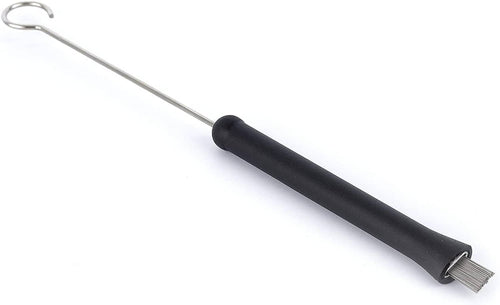 Drum wire brush stick with black handle, metal loop, and silver wire bristle end