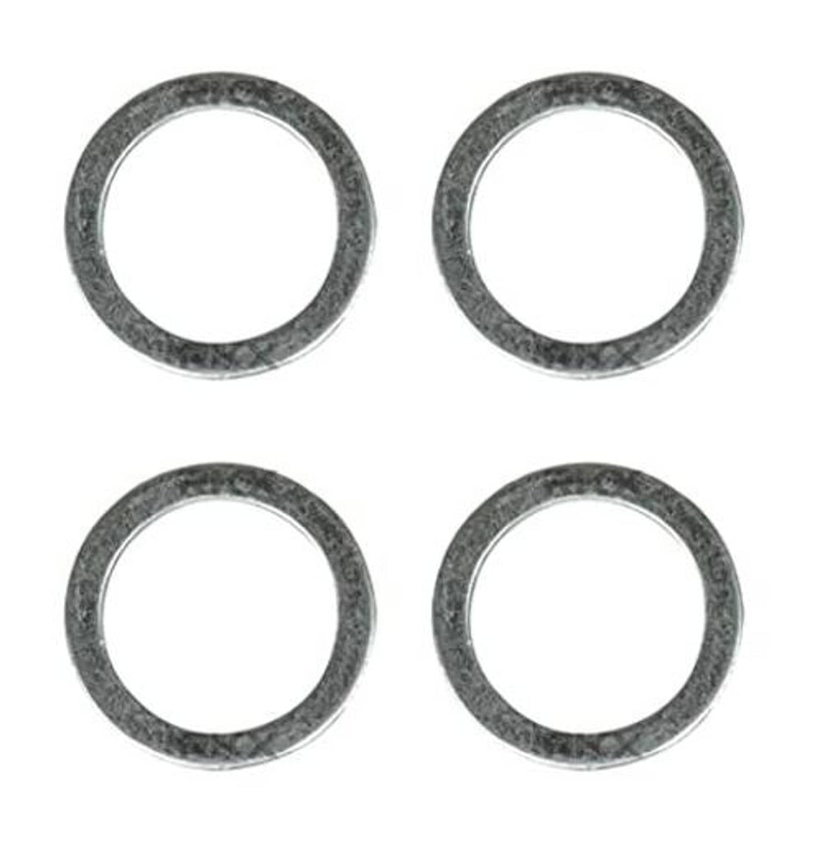 Crush washer gasket set of four textured metal rings, flat circular shape